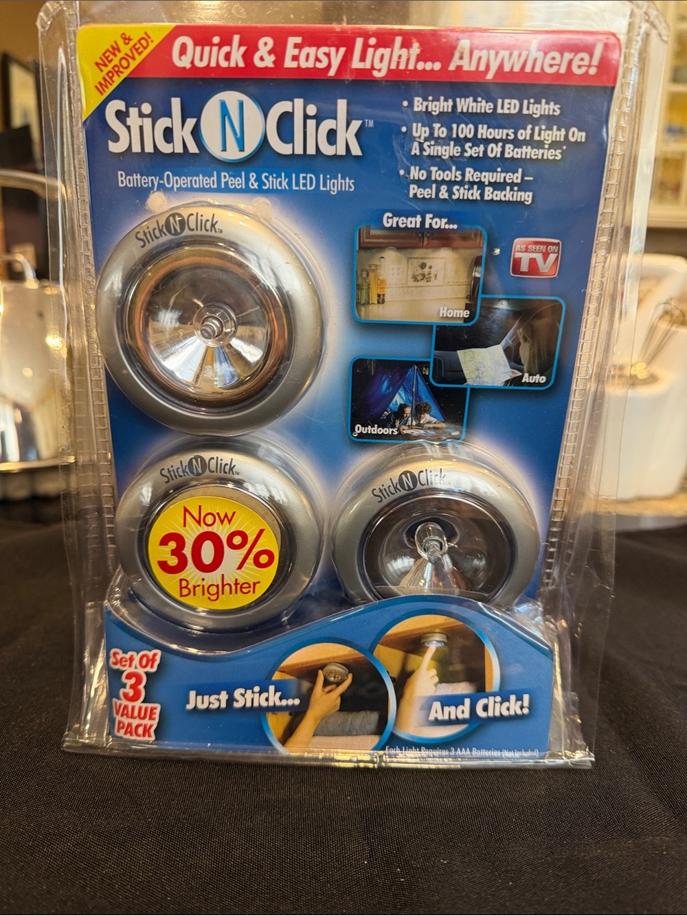 Battery-Operated Peel & Stick LED Lights - Silver (Set of 3)